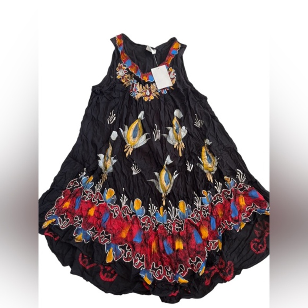 NWT ASHA Black Embroidered Sleeveless Casual Dress- boho